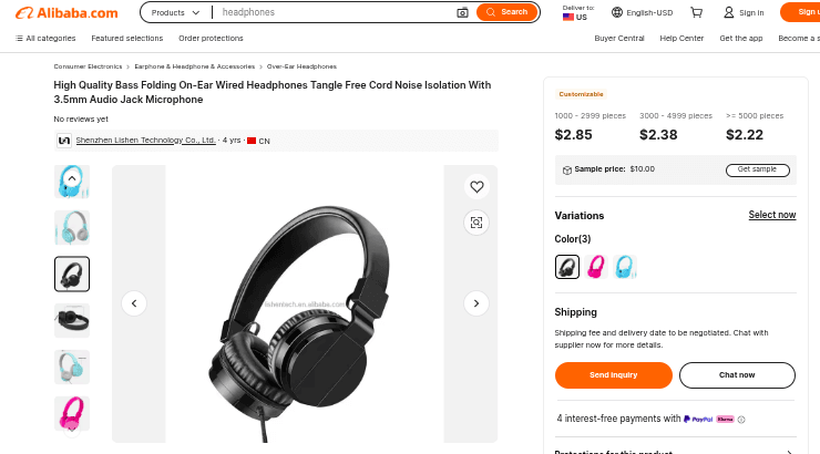 Aliexpress page for LS-09 headphones (Shenzhen Lishen Tech)