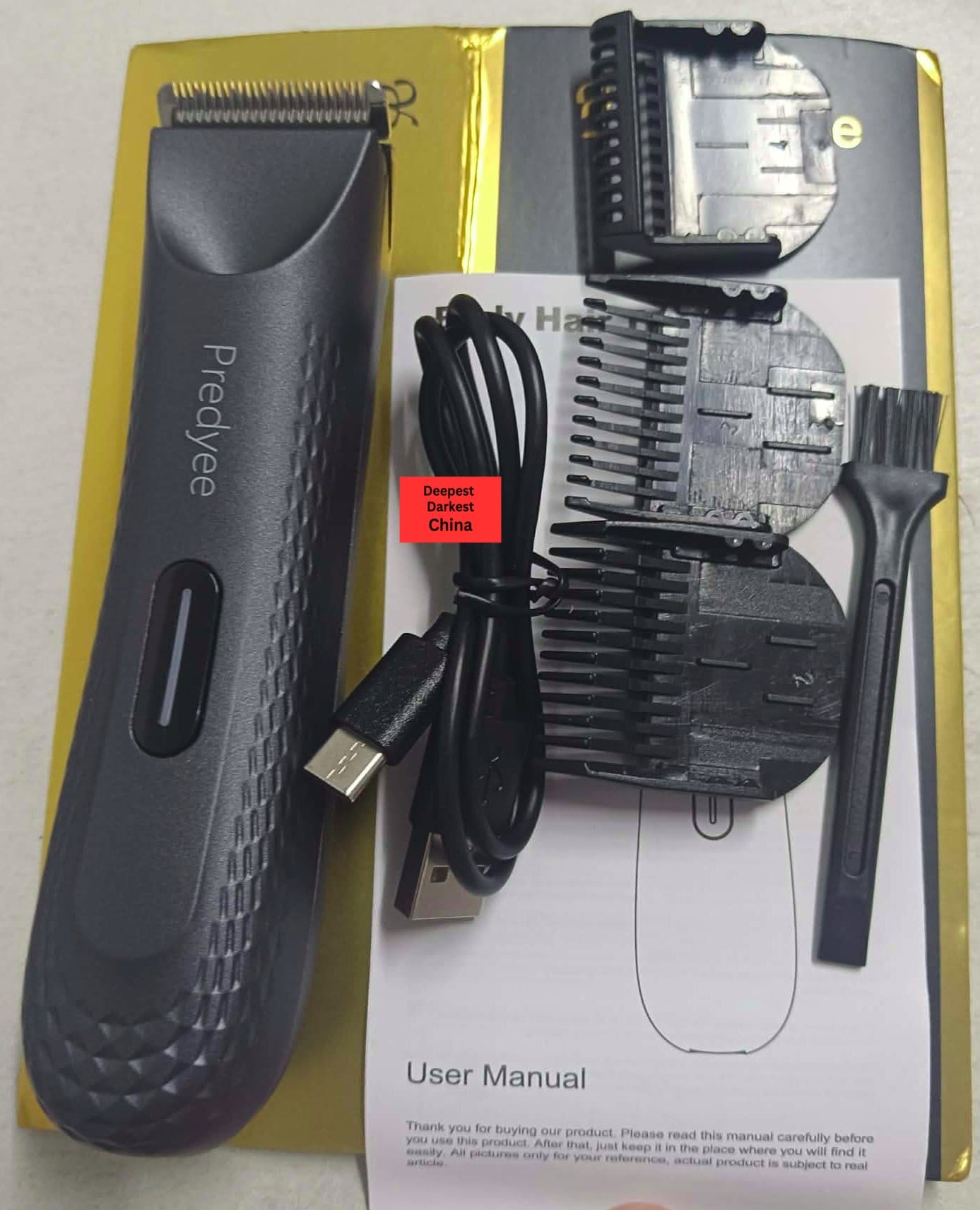 Box contents of Predyee RFCD-9088 Hair Trimmer